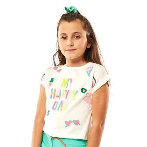 EBITA Μπλούζα κοντομάνικη για κορίτσι τύπωμα happy της Εβίτα