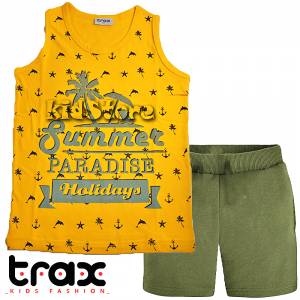 TRAX Σετ μπλούζα και βερμούδα για αγόρι με τύπωμα Summer της Τραξ