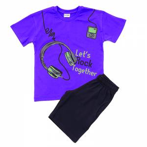 Σετ μπλούζα και βερμούδα για αγόρι με τύπωμα Ακουστικά της Trax