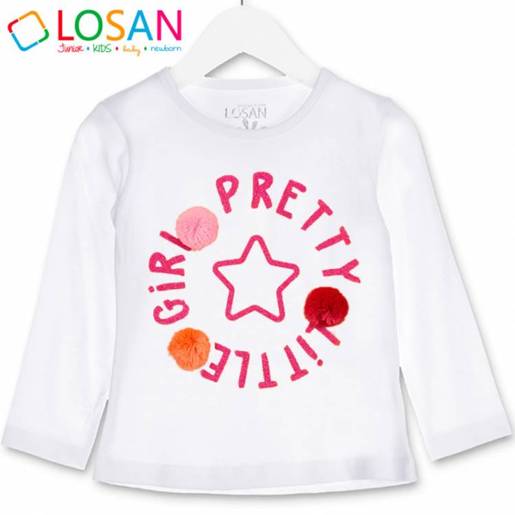 LOSAN Μπλούζα μακρυμάνικη για κορίτσι με τύπωμα και φούντες της Λοσάν