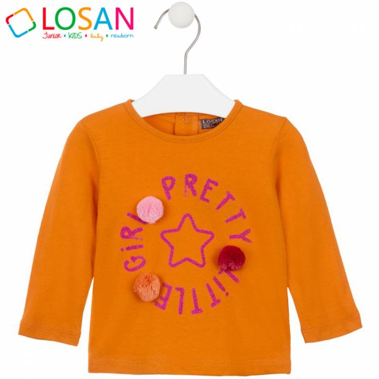 LOSAN Μπλούζα μακρυμάνικη για κορίτσι με τύπωμα και φούντες της Λοσάν