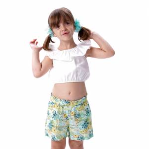 Παιδικό σετ 2 τεμάχια με κροπ μπλούζα και φλοράλ σορτς για κορίτσι