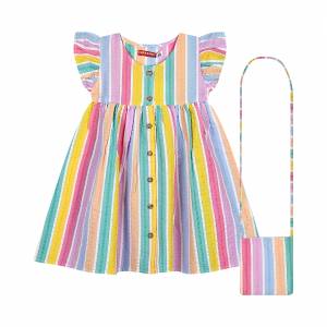 Παιδικό φόρεμα ριγέ με ασορτί τσάντα για κορίτσι