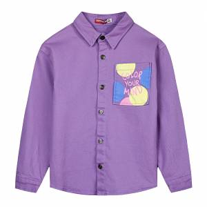 Παιδικό μπουφάν τύπου πουκάμισο με τύπωμα στην τσέπη για κορίτσι