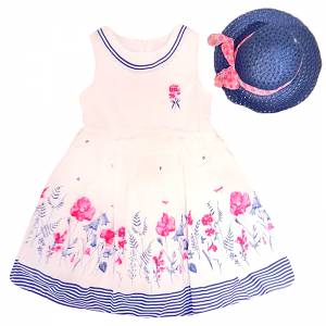 Φόρεμα για κορίτσι ποπλίνα με τύπωμα και καπέλο της MOONSTAR