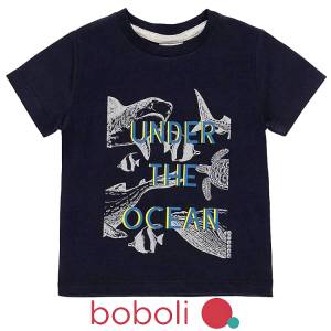 BOBOLI Μπλούζα κοντομάνικη για αγόρι τύπωμα fishes της Μπόμπολι