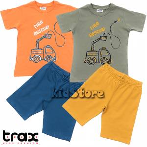 TRAX Πακέτο 2 σετ μπλούζα και βερμούδα για αγόρι τύπωμα fire dept της Τραξ