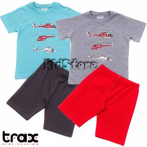 TRAX Πακέτο 2 σετ μπλούζα και βερμούδα για αγόρι τύπωμα Ελικόπτερα της Τραξ
