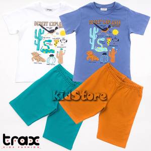 TRAX Πακέτο 2 σετ μπλούζα και βερμούδα για αγόρι τύπωμα explorer της Τραξ