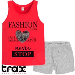 TRAX Σετ αμάνικη μπλούζα με σορτς για κορίτσι τύπωμα Fashion της Τραξ