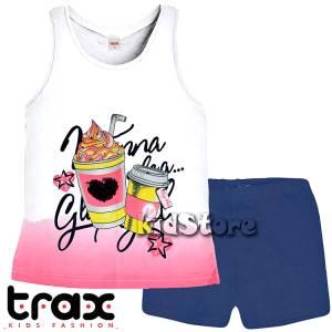 TRAX Σετ αμάνικη μπλούζα με σορτς για κορίτσι τύπωμα με παγιέτες της Τραξ